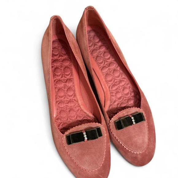 Coach Lydia Pink Suede Loafers with Bow and faux diamond accents - Picture 3 of 12